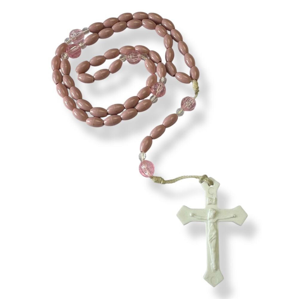 Vintage Pink Blush Plastic Rosary Prayer Beads